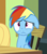 Size: 561x635 | Tagged: safe, screencap, rainbow dash, zephyr breeze, pegasus, pony, flutter brutter, g4, my little pony: friendship is magic, chair, female, floppy ears, frown, mare, offscreen character, sitting, solo