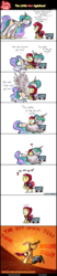 Size: 930x4468 | Tagged: safe, artist:jumblehorse, artist:neitronik, apple bloom, princess celestia, earth pony, pony, g4, adorabloom, angry, bipedal, cake, cakelestia, cape, cart, clothes, collaboration, comic, cute, fire, food, hug, little red riding hood, mane of fire, princess necklestia, russian, translation, winghug