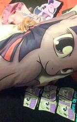 Size: 606x958 | Tagged: safe, maud pie, twilight sparkle, g4, blanket, body pillow, clothes, computer, irl, laptop computer, photo, shirt