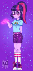 Size: 600x1281 | Tagged: safe, artist:zeldaprincessgirl100, sci-twi, twilight sparkle, equestria girls, g4, my little pony equestria girls: legend of everfree, blushing, clothes, converse, female, magic, shoes, sneakers, solo, stars