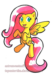 Size: 1024x1447 | Tagged: safe, artist:topaztortise, fluttershy, g4, female, flying, looking at you, midair, open mouth, simple background, smiling, solo, spread wings, traditional art, watermark, white background