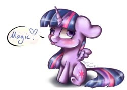 Size: 3500x2500 | Tagged: safe, artist:irissbliss, twilight sparkle, alicorn, pony, g4, blushing, chibi, derp, female, floppy ears, high res, silly, silly pony, simple background, sitting, solo, tongue out, transparent background, twilight sparkle (alicorn)
