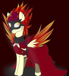 Size: 1089x1200 | Tagged: safe, artist:epicenehs, oc, oc only, oc:chimie changa, hybrid, mask, pegaphoenix, solo, spread wings