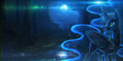 Size: 4000x2000 | Tagged: safe, artist:coma392, nightmare moon, g4, cloud, female, forest, lens flare, moon, night, solo