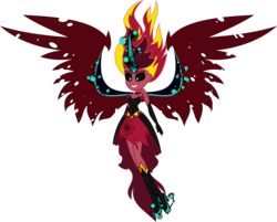 Size: 7082x5685 | Tagged: safe, alternate version, artist:orin331, sunset shimmer, equestria girls, g4, absurd resolution, clothes, evil, female, floating, horn, midnight-ified, redesign, simple background, sleeveless, solo, sunset satan, transparent background, vector, wings, xk-class end-of-the-world scenario