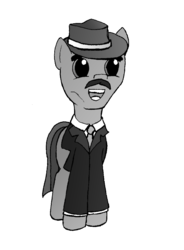 Size: 847x1153 | Tagged: safe, artist:muffinmuffel, earth pony, pony, clothes, facial hair, hat, moustache, necktie, open mouth, ponified, scatman john, simple background, smiling, solo, suit, transparent background
