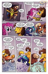 Size: 900x1384 | Tagged: safe, artist:agnesgarbowska, idw, official comic, aurora muffin, cheese sandwich, java bolt, pinkie pie, pumpkin twizzle, friends forever #34, g4, my little pony: friends forever, spoiler:comic, macaroni art