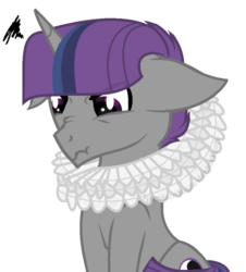 Size: 524x580 | Tagged: safe, artist:ipandacakes, oc, oc only, oc:crescendo, pony, unicorn, clothes, collar, elizabethan, offspring, parent:shadow lock, parent:twilight sparkle, ruff (clothing), simple background, solo, transparent background