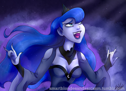 Size: 1080x783 | Tagged: safe, artist:smartblondessarcasm, princess luna, human, equestria girls, g4, breasts, clothes, female, humanized, looking up, nail polish, open mouth, solo