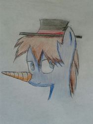 Size: 960x1280 | Tagged: safe, oc, oc only, oc:bizarre song, carrot, drawing, food, hat, solo, top hat