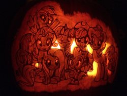 Size: 1024x768 | Tagged: safe, artist:midnightrushpony, applejack, fluttershy, pinkie pie, rainbow dash, rarity, spike, twilight sparkle, g4, halloween, irl, jack-o-lantern, mane seven, mane six, photo, pumpkin, pumpkin carving