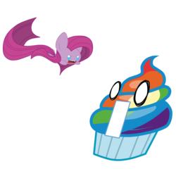 Size: 1500x1500 | Tagged: safe, artist:oathkeeper21, pinkie pie, rainbow dash, fanfic:cupcakes, g4, angry, chibi, cupcake, cupcakified, food, implied food transformation, open mouth, pinkamena diane pie, rainbow and cupcakes, rainbow cupcake, scared, sharp teeth, simple background, teeth, transparent background