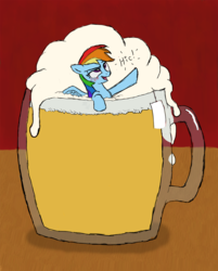 Size: 1125x1401 | Tagged: safe, artist:friendshipishorses, rainbow dash, pony, g4, alcohol, beer, blushing, cup of pony, dashaholic, drunk, drunker dash, female, hiccup, micro, onomatopoeia, shrunk, solo, tankard, tiny ponies