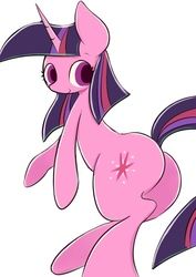 Size: 657x929 | Tagged: safe, artist:91o42, twilight sparkle, g4, butt, female, looking at you, plot, simple background, smiling, solo