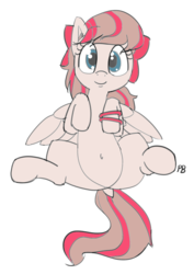 Size: 1280x1804 | Tagged: safe, artist:pabbley, color edit, edit, editor:psyga315, angel wings, pegasus, pony, g4, top bolt, belly button, bow, colored, cute, dock, female, hair bow, imminent belly rub, legs in air, looking at you, mare, on back, simple background, smiling, solo, white background