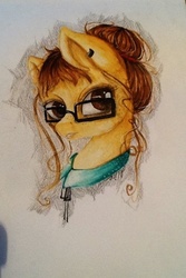 Size: 640x960 | Tagged: safe, artist:alicekuzmacat, oc, oc only, bust, colored pupils, glasses, photo, portrait, solo, traditional art