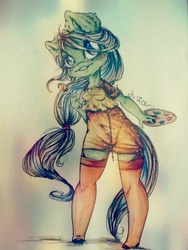 Size: 720x960 | Tagged: safe, artist:alicekuzmacat, oc, oc only, anthro, artist, clothes, dress, photo, solo, stockings, traditional art