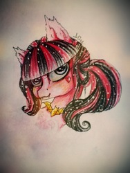 Size: 720x960 | Tagged: safe, artist:alicekuzmacat, pony, draculaura, fangs, monster high, photo, ponified, solo, traditional art