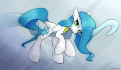 Size: 1024x598 | Tagged: safe, artist:n_thing, oc, oc only, oc:snow sky, pegasus, pony, cloud, solo