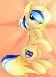 Size: 882x1200 | Tagged: safe, artist:twistedmindbrony, oc, oc only, oc:retro cassette, pony, unicorn, sitting, solo