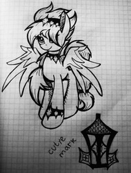 Size: 2945x3866 | Tagged: safe, artist:twistedmindbrony, oc, oc only, oc:crystal lantern, pegasus, pony, graph paper, grayscale, high res, lined paper, monochrome, photo, solo, traditional art