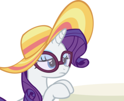 Size: 12338x10074 | Tagged: safe, artist:cyanlightning, rarity, every little thing she does, g4, .svg available, absurd resolution, female, glasses, hat, simple background, solo, table, tired, transparent background, vector