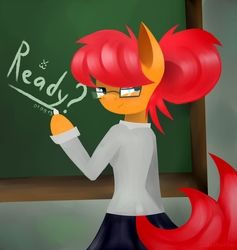 Size: 2152x2268 | Tagged: safe, artist:twistedmindbrony, oc, oc only, oc:maple leaf, earth pony, pony, chalkboard, glasses, high res, solo, teacher