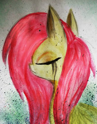 Size: 2381x3043 | Tagged: safe, artist:twistedmindbrony, fluttershy, g4, crying, female, high res, sad, solo, traditional art, watercolor painting