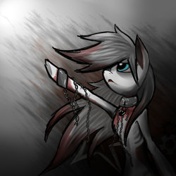 Size: 1800x1800 | Tagged: safe, artist:twistedmindbrony, oc, oc only, chained, monochrome, neo noir, partial color, sad, skinny, solo, thin