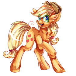 Size: 1000x1000 | Tagged: safe, artist:sunshinejoyyt, applejack, g4, chest fluff, female, fluffy, open mouth, raised hoof, simple background, solo, transparent background, unshorn fetlocks