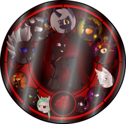Size: 5000x4941 | Tagged: safe, artist:lakword, oc, oc only, oc:rubeencha, oc:scarlet, changeling, changeling queen, pony, absurd resolution, blue changeling, bust, changeling oc, changeling queen oc, female, flower, glass, green changeling, group, purple changeling, red changeling, rose, simple background, stained glass, transparent background, white changeling, yellow changeling