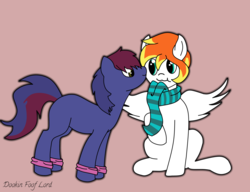 Size: 2600x2000 | Tagged: source needed, useless source url, safe, artist:dookin, oc, oc only, oc:dookin foof lord, clothes, cute, fanart, gay, high res, kissing, male, scarf, smooch