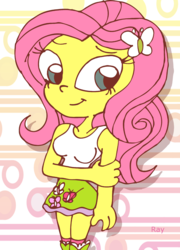 Size: 1683x2338 | Tagged: safe, artist:rray-xd, fluttershy, equestria girls, g4, boots, clothes, cute, female, skirt, socks, solo, tank top