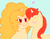 Size: 1953x1505 | Tagged: safe, artist:catlover1672, adagio dazzle, sunset shimmer, pony, unicorn, equestria girls, g4, blue background, blushing, cheek kiss, clothes, cyan background, equestria girls ponified, eyes closed, female, heart, kissing, lesbian, mare, ponified, ship:sunsagio, shipping, simple background, smiling, unicorn adagio dazzle, unidagio