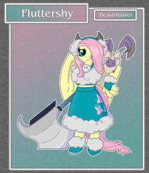 Size: 1688x1950 | Tagged: safe, artist:brownie-bytes, part of a set, angel bunny, fluttershy, anthro, g4, axe, badass, badass adorable, beastmaster, berserker, bipedal, crossover, cute, fantasy class, female, final fantasy, flutterbadass, solo, story in the source, story included, weapon