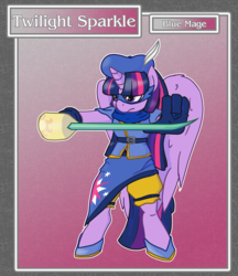 Size: 1688x1950 | Tagged: safe, artist:brownie-bytes, part of a set, twilight sparkle, alicorn, anthro, unguligrade anthro, g4, blue mage, crossover, female, final fantasy, solo, sword, twilight sparkle (alicorn), weapon