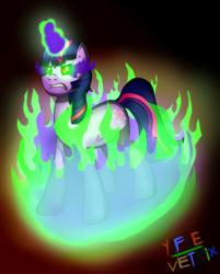 Size: 3384x4200 | Tagged: safe, artist:yifle1, twilight sparkle, g4, corrupted, corrupted twilight sparkle, dark magic, female, glowing horn, horn, magic, solo, sombra eyes