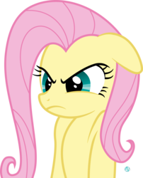 Size: 1800x2227 | Tagged: safe, artist:arifproject, fluttershy, pony, g4, angry, arif's angry pone, ears back, female, frown, glare, simple background, solo, transparent background, vector