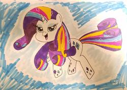 Size: 2000x1415 | Tagged: safe, artist:iffoundreturntorarity, rarity, g4, twilight's kingdom, female, rainbow power, rainbow power-ified, solo, traditional art