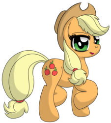 Size: 2500x2763 | Tagged: safe, artist:datapony, applejack, earth pony, pony, g4, female, high res, raised hoof, simple background, solo, transparent background