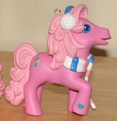 Size: 411x426 | Tagged: safe, photographer:tradertif, pinkie pie (g3), g3, christmas, clothes, earmuffs, irl, merchandise, ornament, photo, scarf, solo