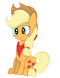 Size: 1024x1319 | Tagged: safe, artist:squipycheetah, applejack, earth pony, pony, g4, applejack's hat, bandana, cowboy hat, cute, female, happy, hat, jackabetes, looking at you, silly, silly pony, simple background, sitting, smiling, solo, transparent background, vector, who's a silly pony