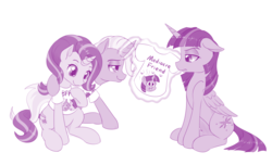 Size: 1280x778 | Tagged: safe, artist:dstears, starlight glimmer, trixie, twilight sparkle, alicorn, pony, unicorn, g4, to where and back again, :3, :p, bff, clothes, counterparts, cross-eyed, cute, eye contact, floppy ears, frown, glare, glimmerbetes, hug, levitation, lidded eyes, looking at each other, magic, monochrome, shirt, simple background, sitting, smiling, smirk, telekinesis, tongue out, trio, twilight sparkle (alicorn), twilight's counterparts, unamused, white background