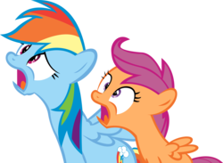Size: 13117x9582 | Tagged: safe, artist:cyanlightning, rainbow dash, scootaloo, g4, sleepless in ponyville, .svg available, absurd resolution, disbelief, shocked, simple background, transparent background, vector