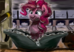 Size: 2480x1754 | Tagged: safe, artist:toisanemoif, pinkie pie, g4, bag, bowling alley, bowling ball, female, pinkie being pinkie, solo