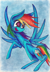 Size: 1634x2338 | Tagged: safe, artist:sirchezee, artist:that-was-weird, rainbow dash, g4, female, flying, smiling, solo