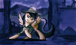 Size: 1440x858 | Tagged: safe, artist:sevoohypred, daring do, g4, female, raised leg, solo, spread wings