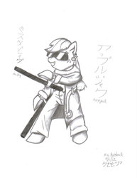 Size: 2532x3276 | Tagged: safe, artist:xcesskinavira, applejack, g4, art of fighting, clothes, cosplay, costume, crossover, female, japanese, king of fighters, monochrome, mr. big (king of fighters), sketch, snk, solo, traditional art