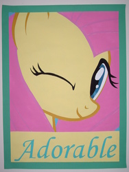 Size: 2112x2816 | Tagged: safe, artist:iceroadlion, fluttershy, g4, cute, female, one eye closed, painting, poster, shyabetes, solo, wink