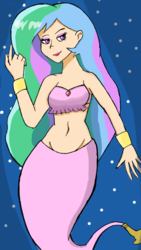 Size: 720x1280 | Tagged: safe, artist:anonymous, derpibooru exclusive, princess celestia, genie, human, g4, belly button, female, geniefied, humanized, lamp, midriff, solo